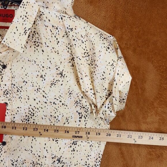 HUGO BOSS Shirt Mens 15.5 39 Tan Spotted Button Up Extra Slim Fit ELISHA $138 - Picture 7 of 9